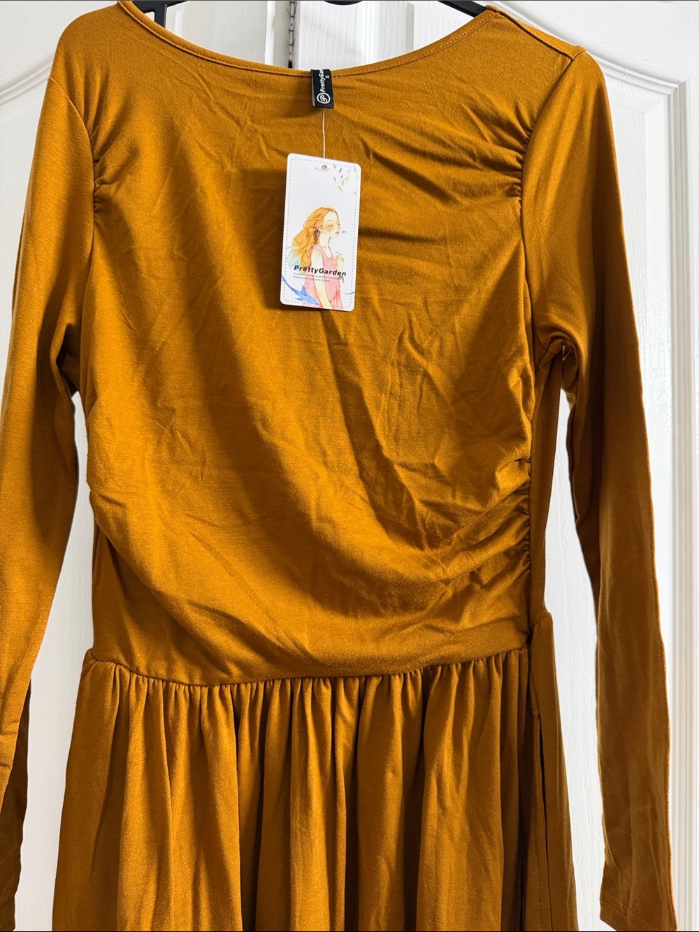PrettyGarden Girls' Long Sleeve Mustard Knit Dress